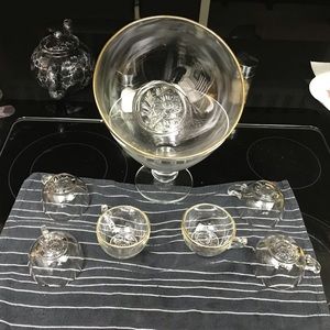 Vintage glass punch bowl set